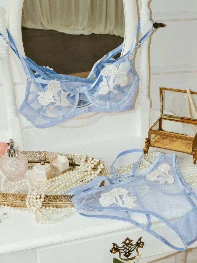 Nwt - Mentionables Strappy Appliqu Ouvert Panty - Sky Blue - Size L — image 5 of 5